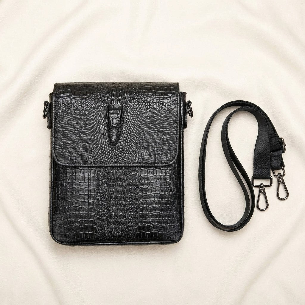 Men's Croc-Embossed Leather Sling Bag – Structured Office Carry