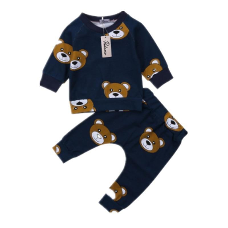 Baby Boy Clothes Tee Hoodies and Long Pants Long Sleeve Outfits For Boys Pajamas With Bear Deisgn In Modern Style