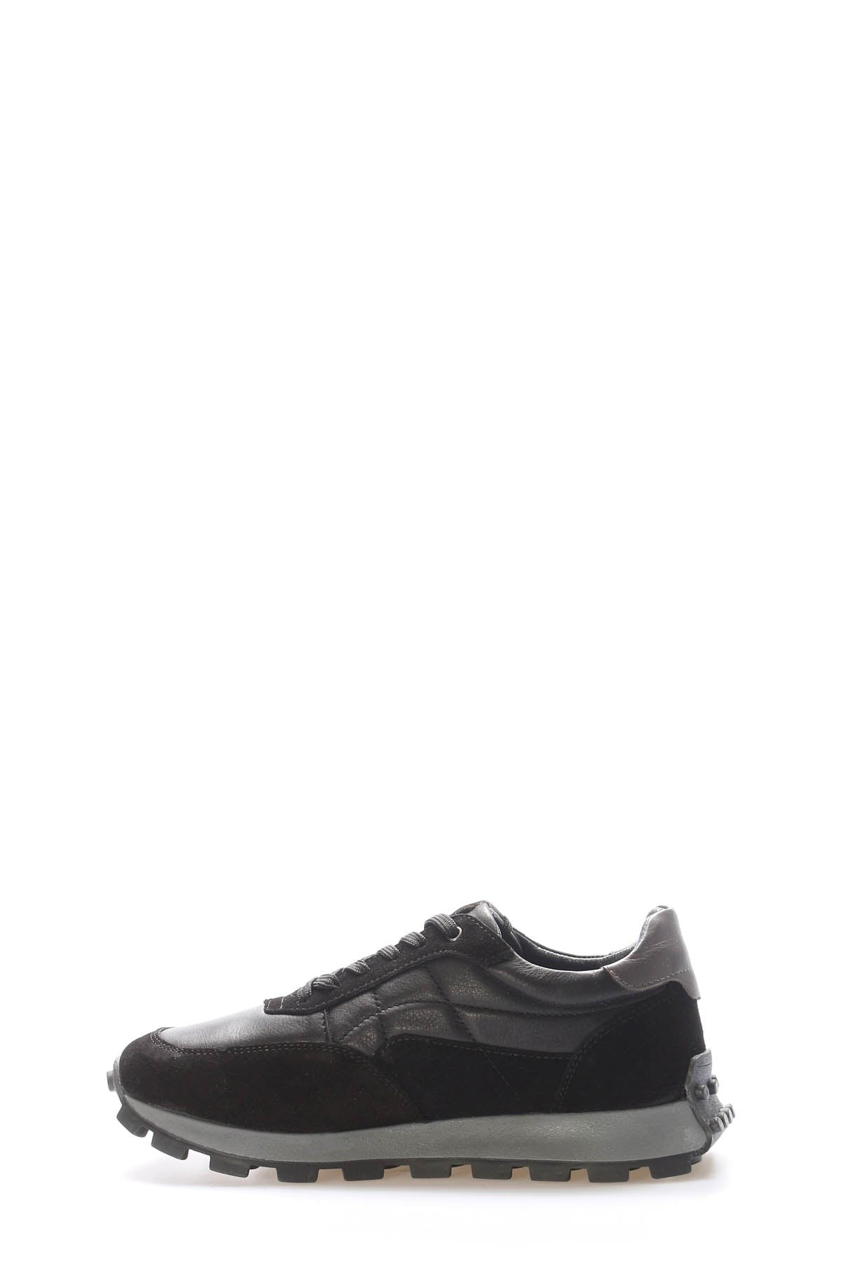 Black Leather Lug-Sole Sneakers for Men | Wessi