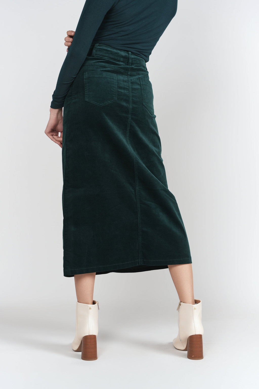 Fray Detail Corduroy Skirt- Emerald