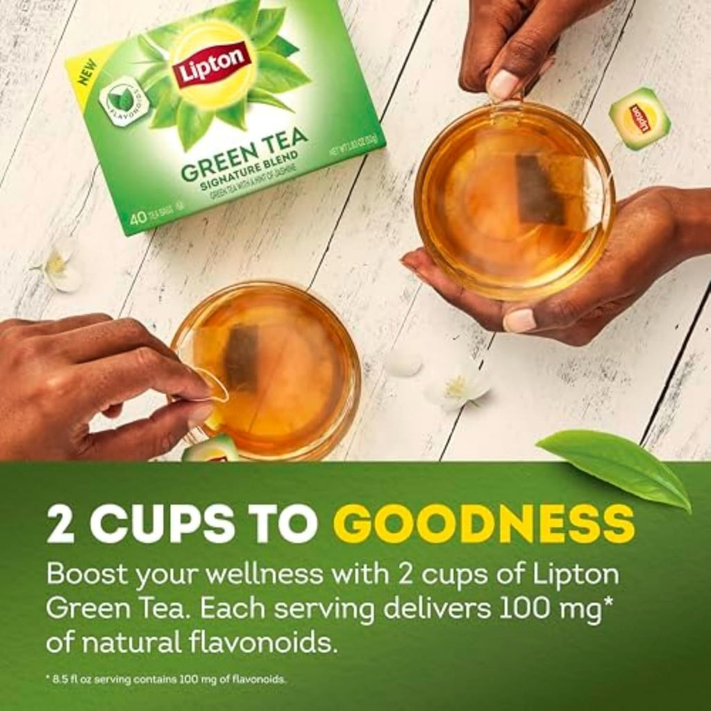 Lipton Signature Blend Green Tea Bags – Home Office Focus Drink, Low Caffeine for Afternoon Work