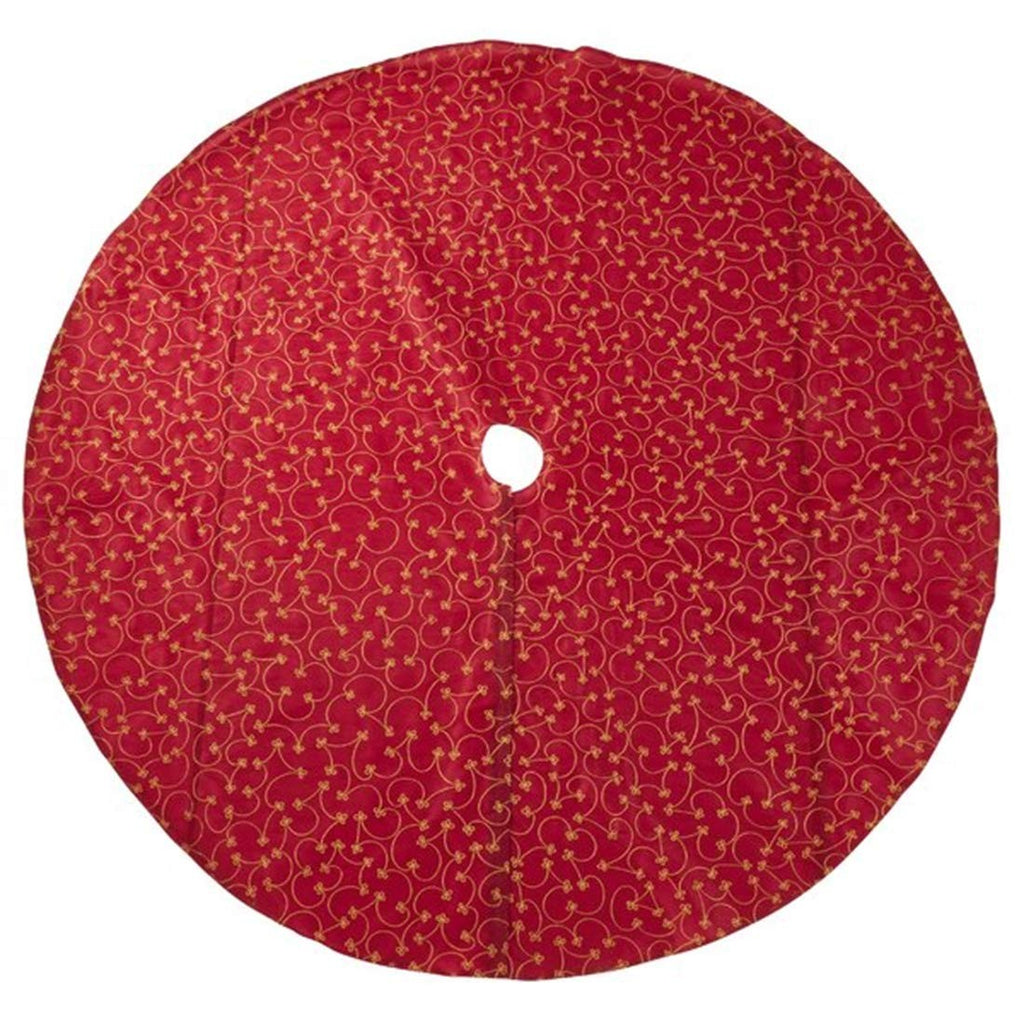 Fennco Styles Elegant Gold Embroidery Burgundy Christmas Tree Skirt, One Piece for Home, Holiday Decoration and Special Occasion