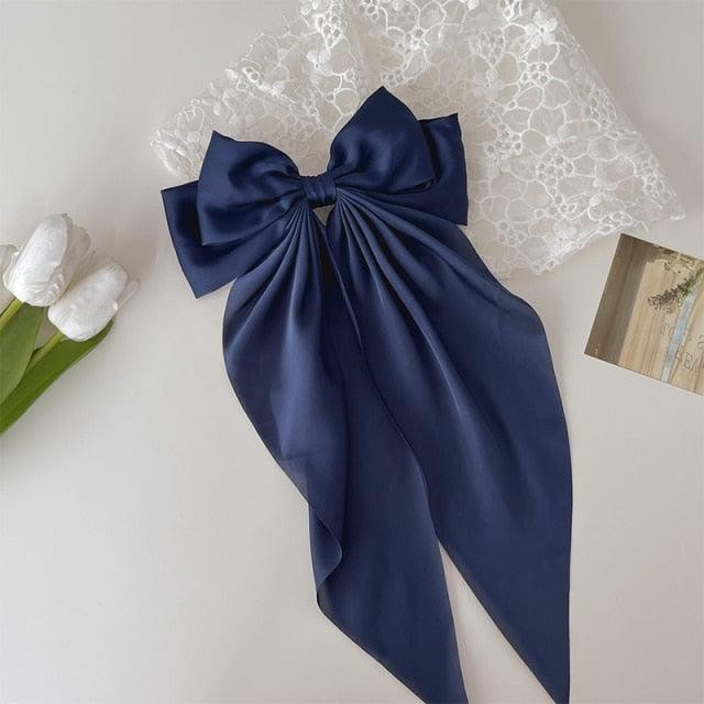 Solid Color Big Large Satin Bow Hairpins Barrettes Women's Girl Wedding Long Ribbon Hair Clip Fashion Hairgrips Accessories For Party
