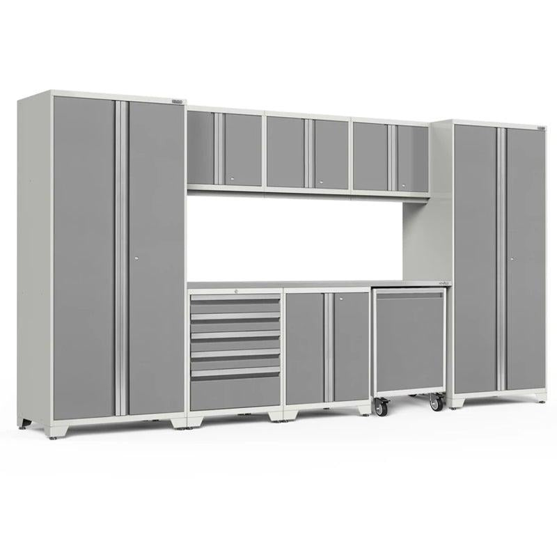 NewAge | Pro Series 9 Piece Cabinet Set with Wall, Base, Tool Drawer, Multi-Function Cabinet, Lockers, and 84 in. Worktop