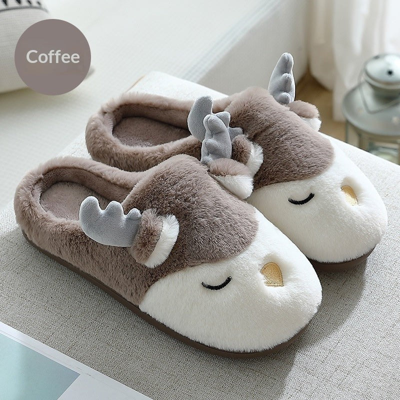 Women Winter Home Slippers Deer Elk Non-slip Soft Warm House Shoes Mens GIrs Indoor Bedroom Couples Floor Footwear Fuzzy House Slippers Women's Durable Furry Bedroom Slipper Lightweight And Non-Slip