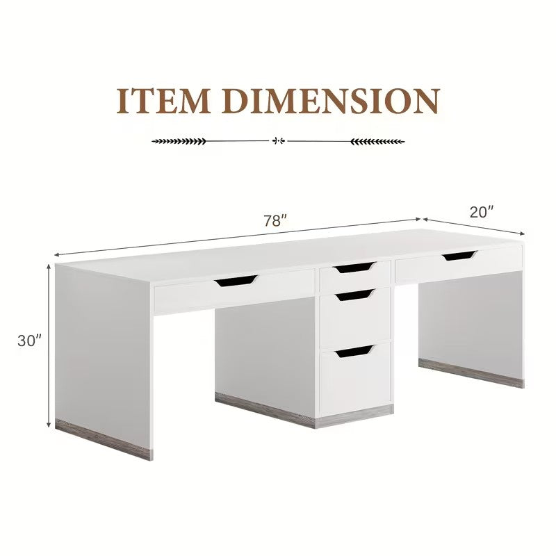 Two-Person Computer Desk with 5 Drawers