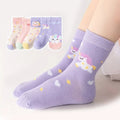 Kids Cartoon Unicorn Mid Calf Socks 5 Pairs Girls Bow