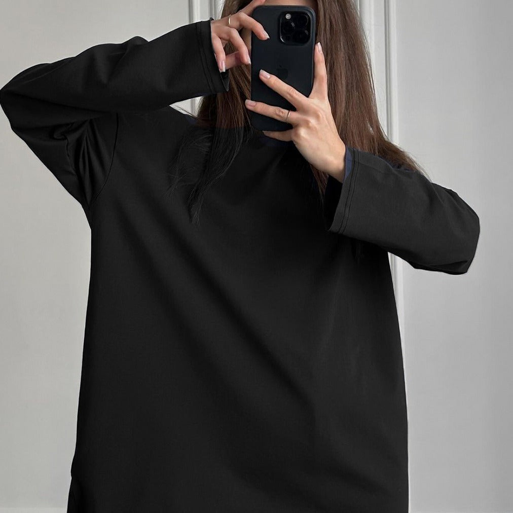 Spring Autumn Cotton Long Sleeved Tee Women Hand Worn Loose Top