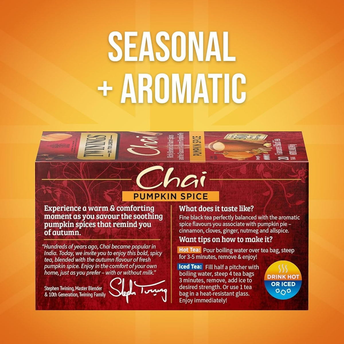 Twinings Pumpkin Spice Chai Black Tea — Living Room Autumn Centerpiece Pairing, Warm Spice Aroma Sets Cozy Mood