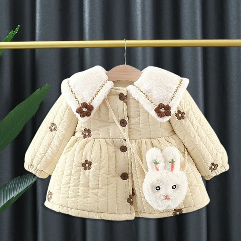 2026 Newborn baby girl clothes floral hooded cotton-padded jacket outerwear for 1 year baby birthday clothing girls outfits coat