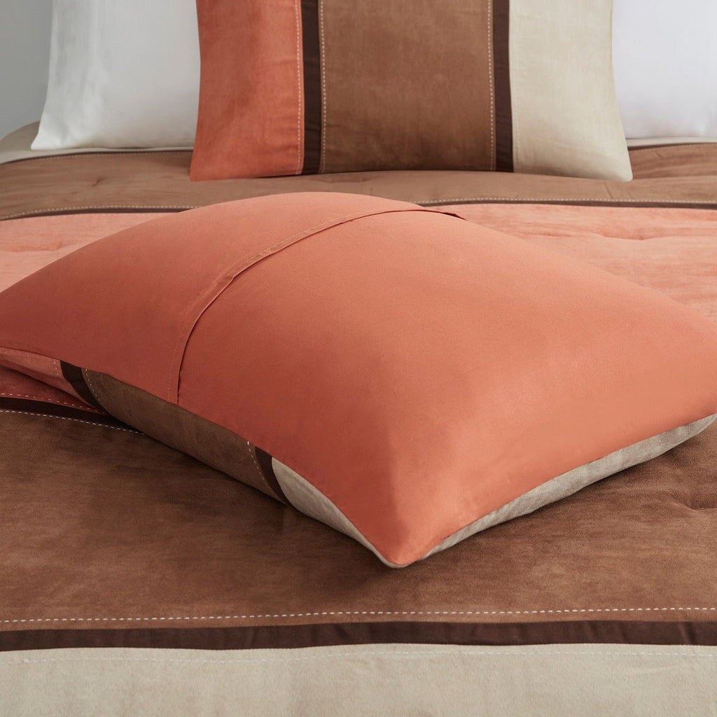 Faux Suede Queen Comforter Set with Hypoallergenic Fill - Coral