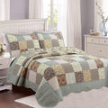 Country Floral Chic Scalloped Real Patchwork Cotton 3-Piece Quilt Bedding Set