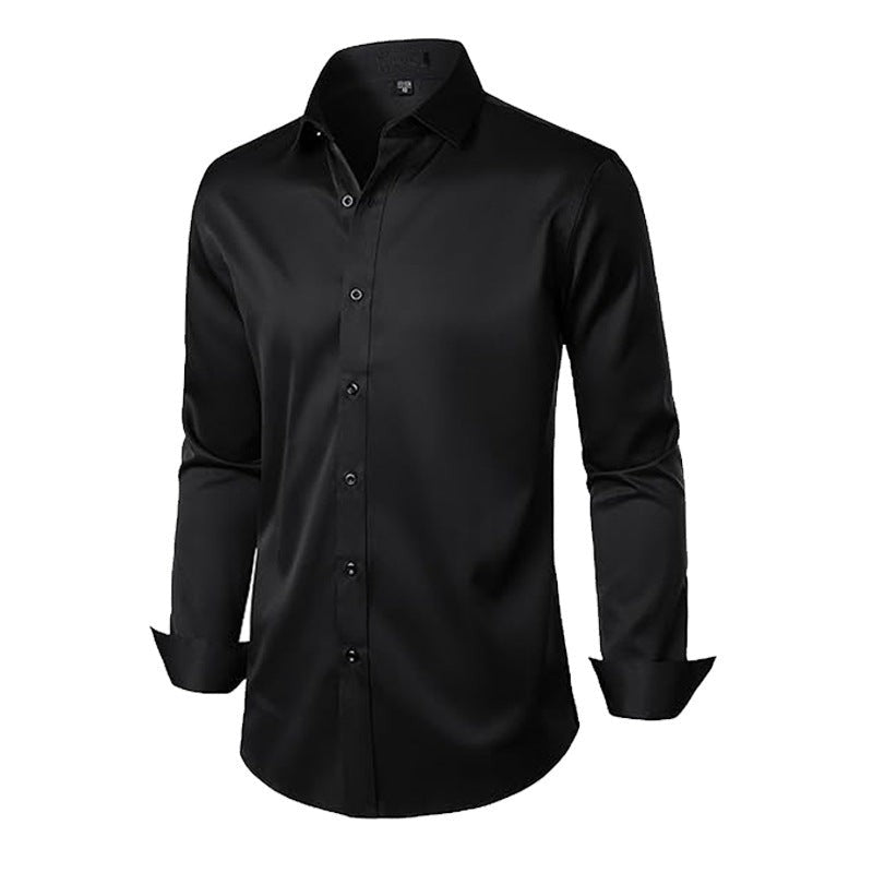 Elegant Business Formal Solid-color Long-sleeve Mens Shirt