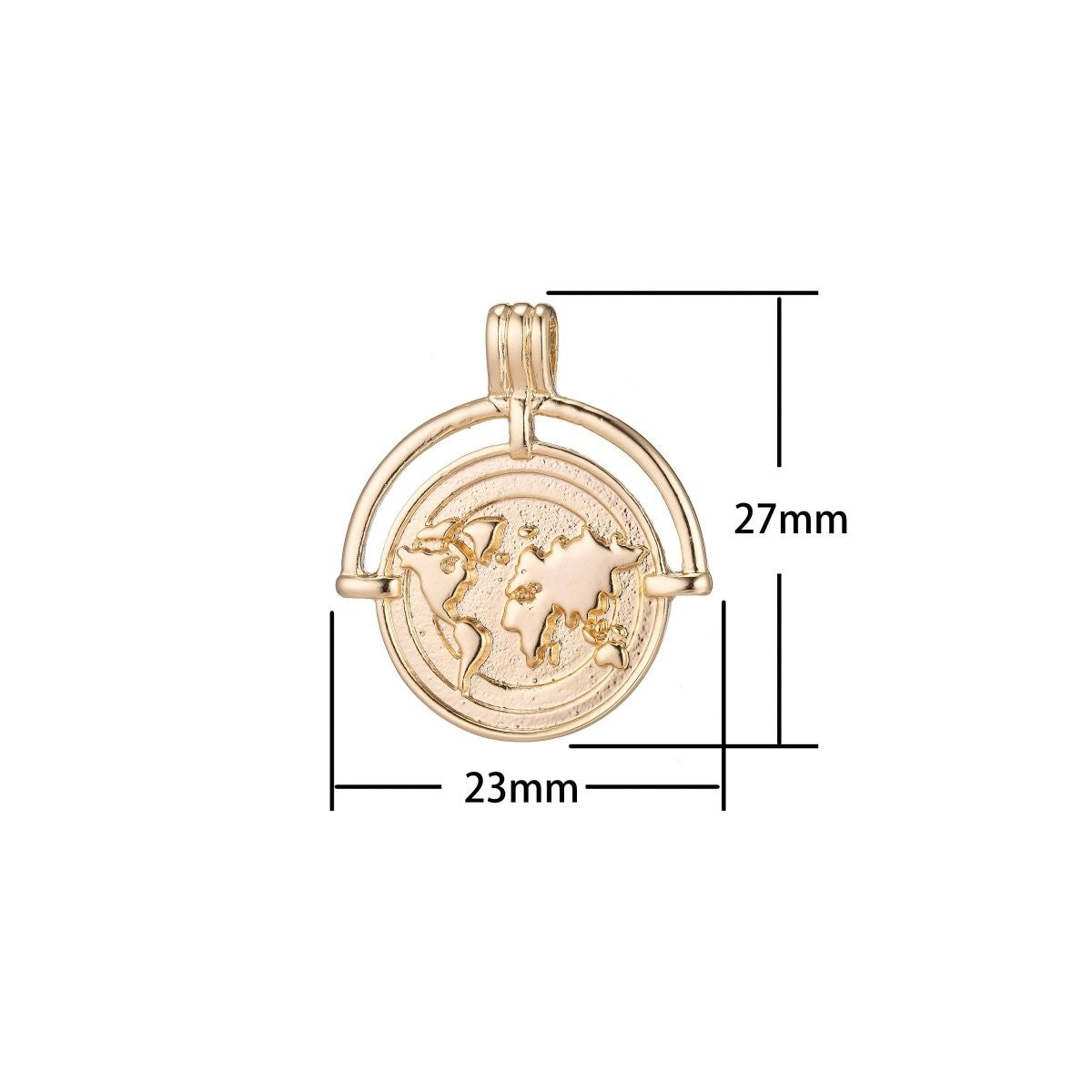 World Traveller Charm, 14K Gold Filled / White Gold Pendant Round Earth Globe Travel Vacay Coin Medallion Necklace Charm for Jewelry Making E-279
