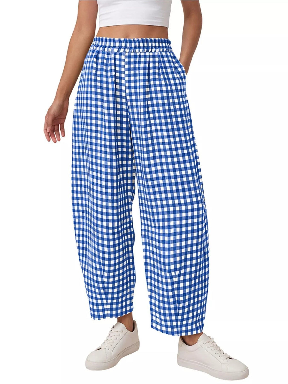 Gingham Wide-Leg Casual Pants