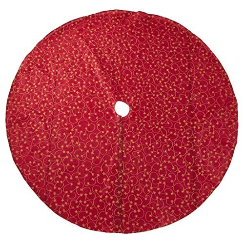 Fennco Styles Elegant Gold Embroidery Burgundy Christmas Tree Skirt, One Piece for Home, Holiday Decoration and Special Occasion