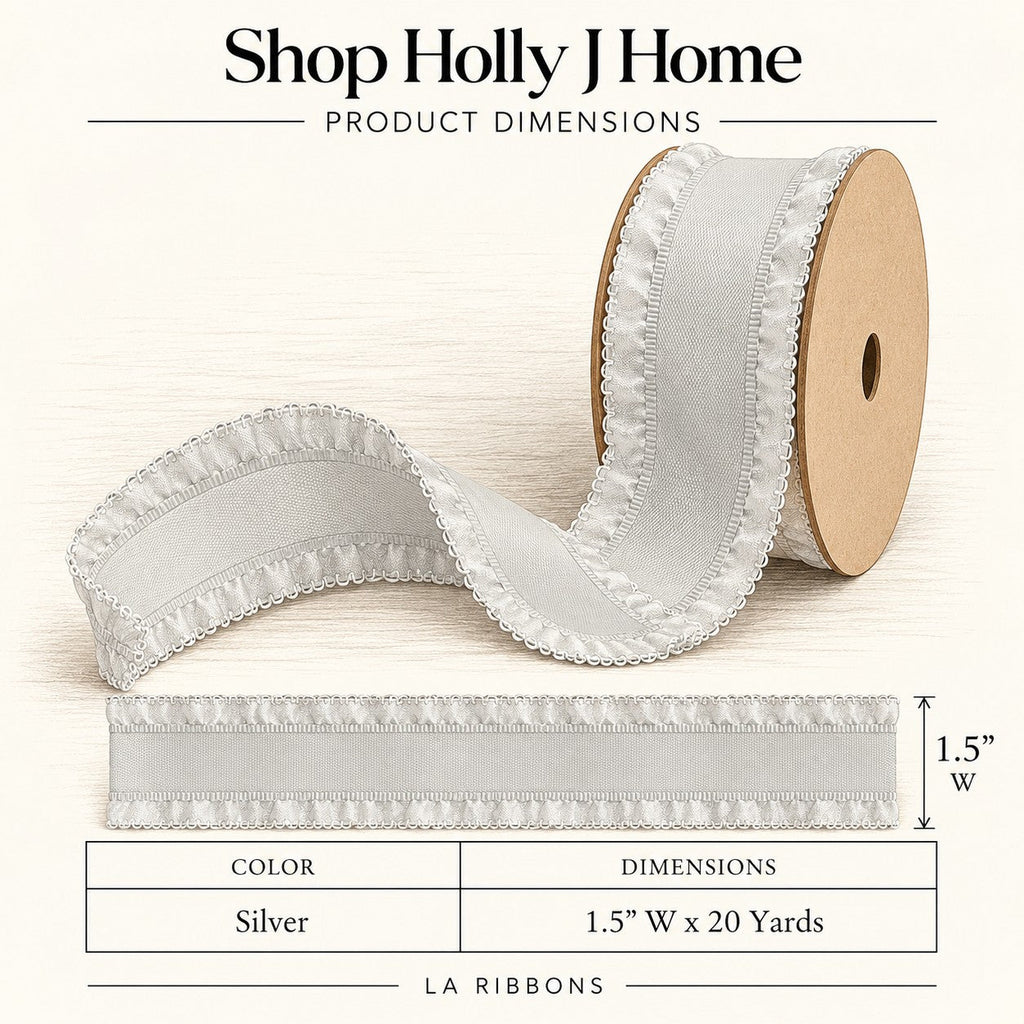 Ruffle Ribbon - Silver | 1.5" Width | 20 Yard Roll