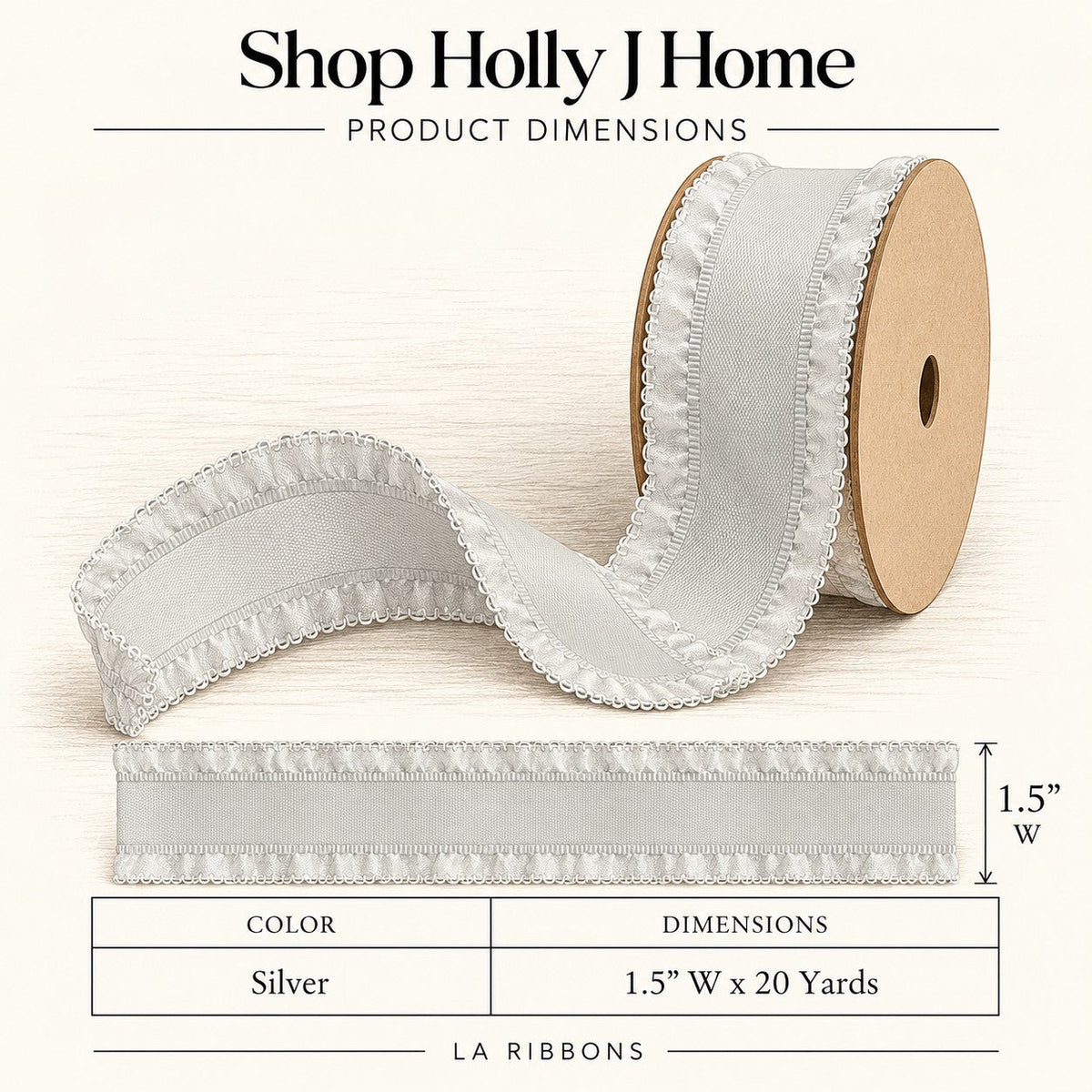 Ruffle Ribbon - Silver | 1.5" Width | 20 Yard Roll
