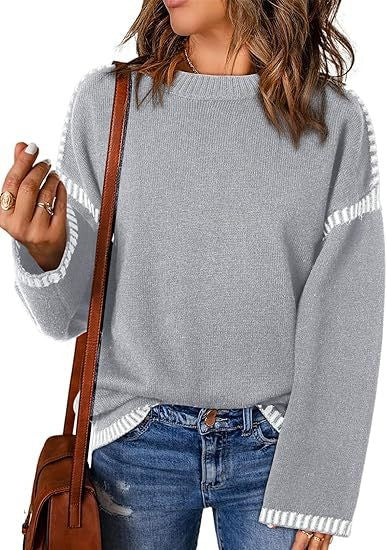 Solid Round Neck Pullover Sweater Autumn And Winter Loose Long Sleeve Tops Women's Clothing