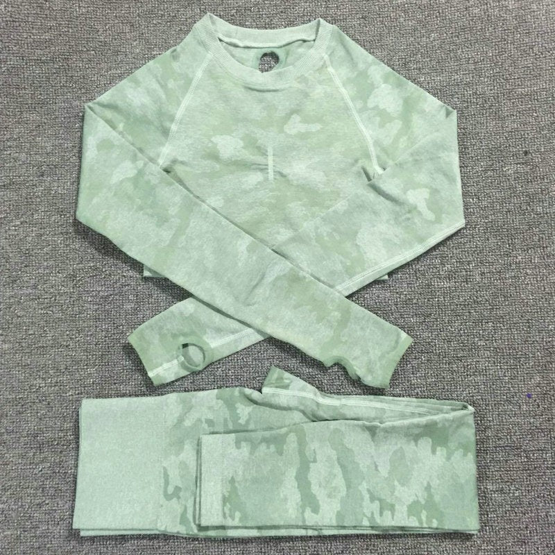 2PCS Camouflage Camo Yoga Set Sports Wear Women's Gym Fitness Clothing Booty Yoga Leggings + Sport Bra GYM Sport Suit Femme
