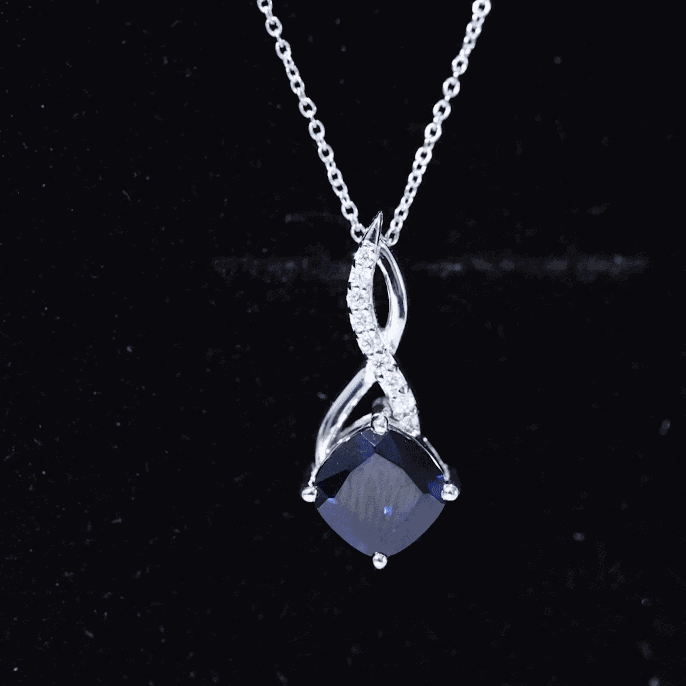 2.7 Carat Cushion Cut Lab Created Blue Sapphire Diamond Infinity Necklace