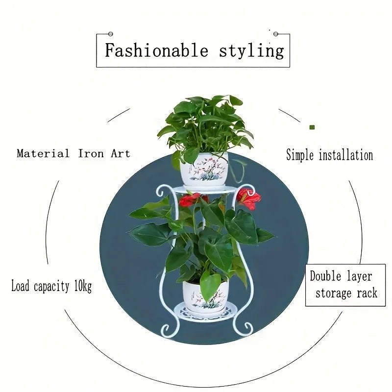 Elegant Metal Flower Stand, European Style Floor Plant Display Rack, Multi-tier Flower Pot Holder for Home Garden Balcony