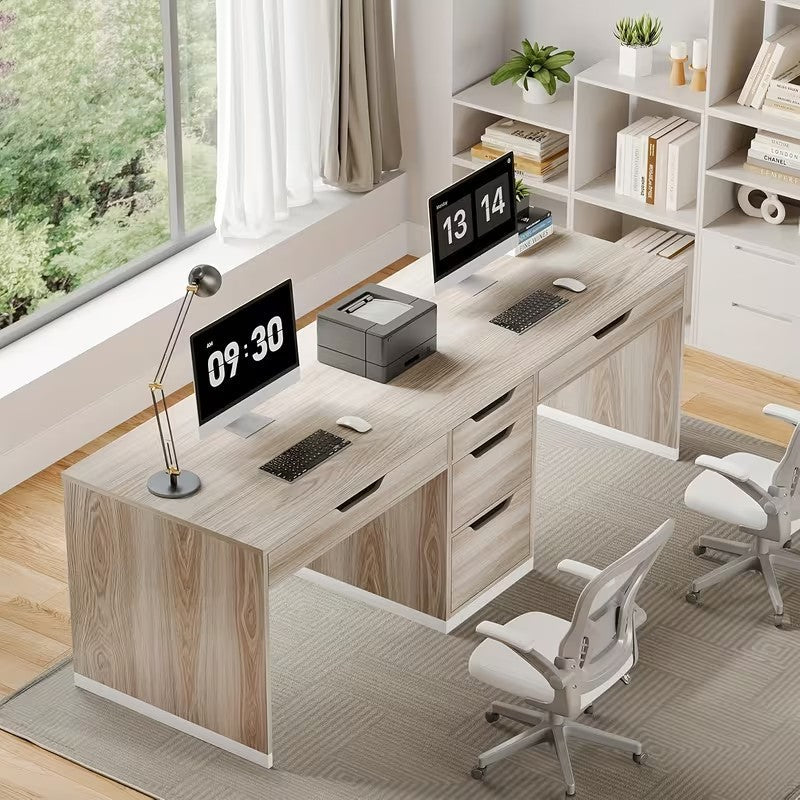 Two-Person Computer Desk with 5 Drawers