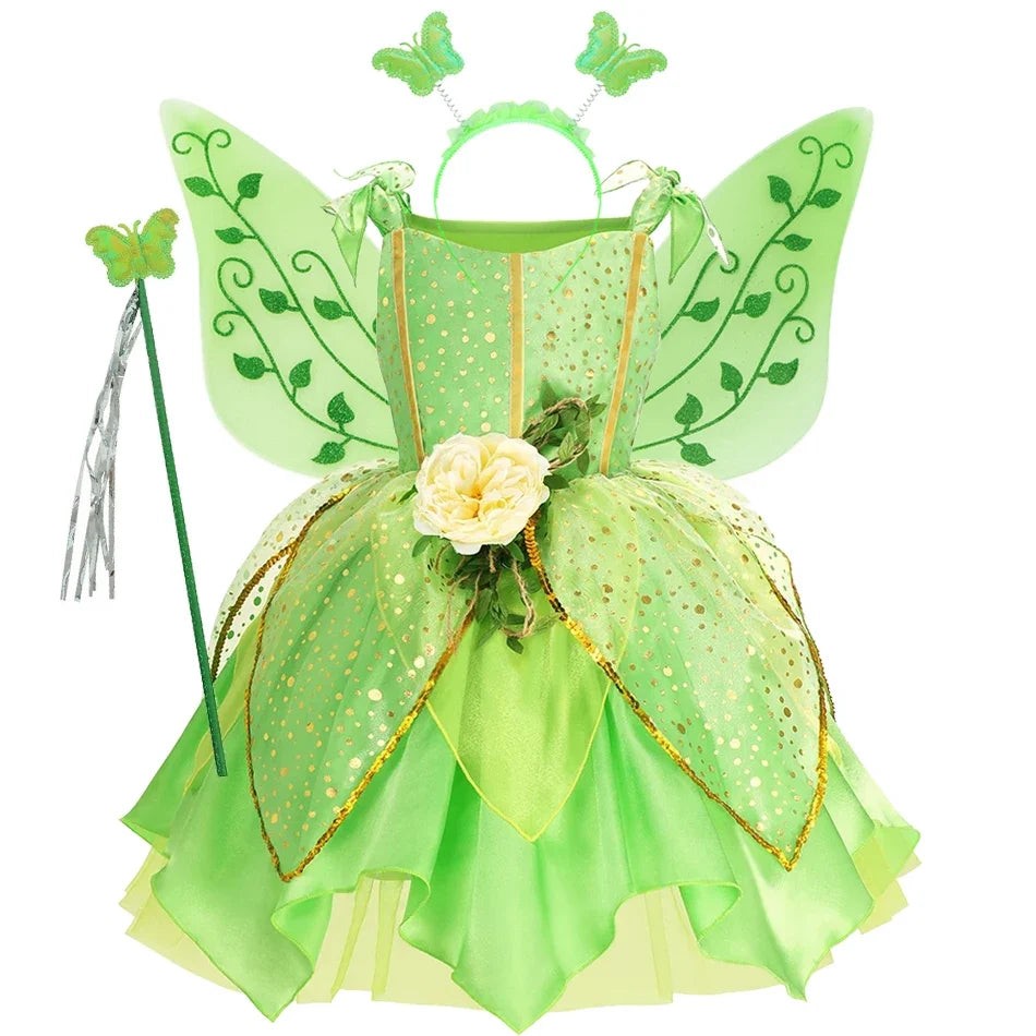 Green Fairy Halloween Princess Dress Kids Christmas Outfit