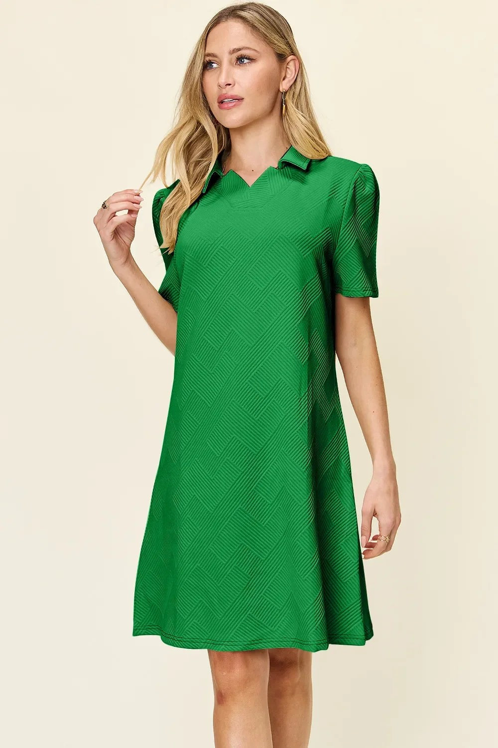 Double Take Textured Collared Short Sleeve Dress