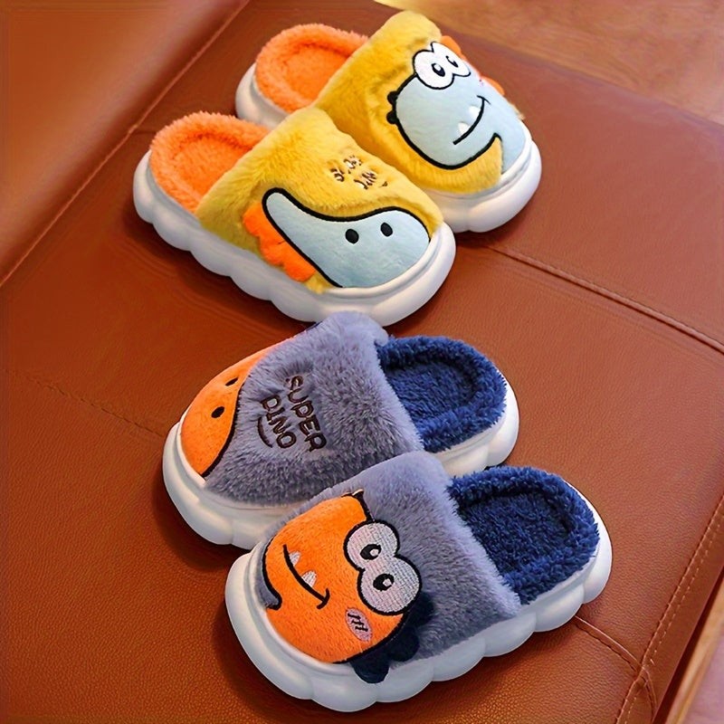Girls' Cozy Dinosaur Slippers — Lightweight Warm Cartoon House Shoes with Non-Slip PVC Sole (Indoor/Outdoor)