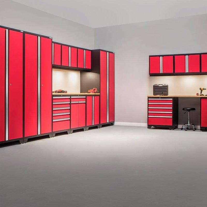 NewAge | Pro Series 7 Piece Cabinet Set with Base, Wall, Tool Drawer Cabinet, Lockers and 56 in. Worktop