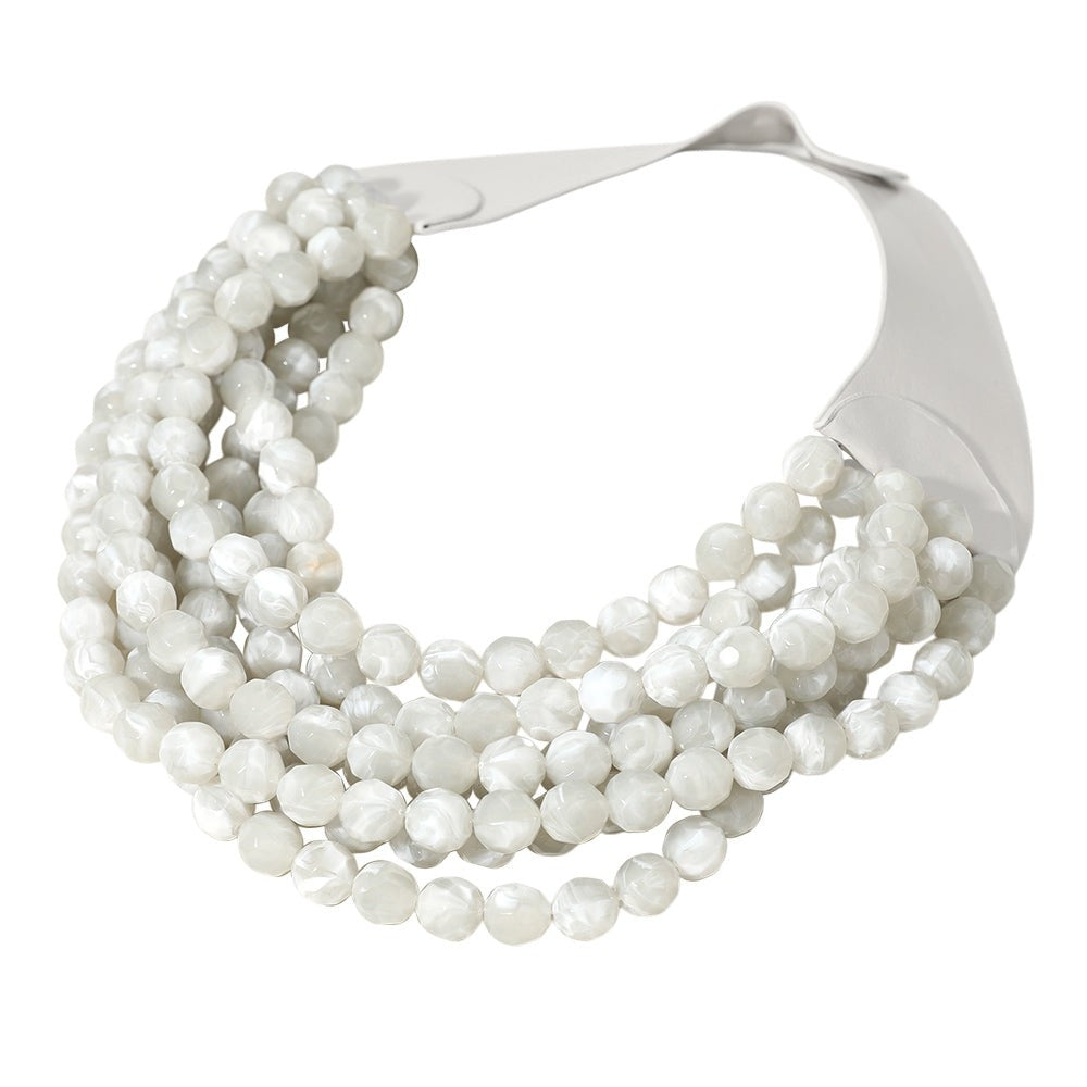 Women's Chunky Multi-Strand Beaded Statement Necklace with Magnetic Clasp