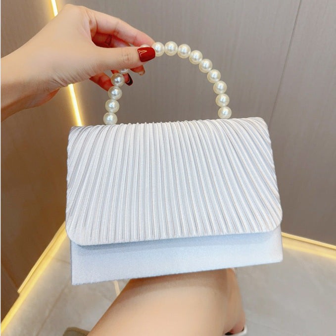 Women's Handheld Bag, Unique French Pleated Evening Dress Bag, Crossbody Handheld Banquet Bag