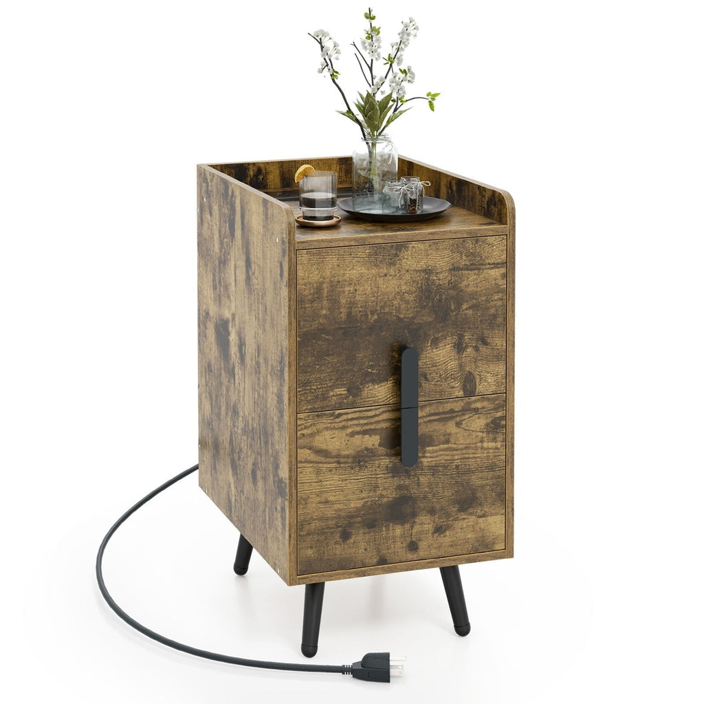 Nightstand Side Tables with 2 Drawers and 2 USB Ports
