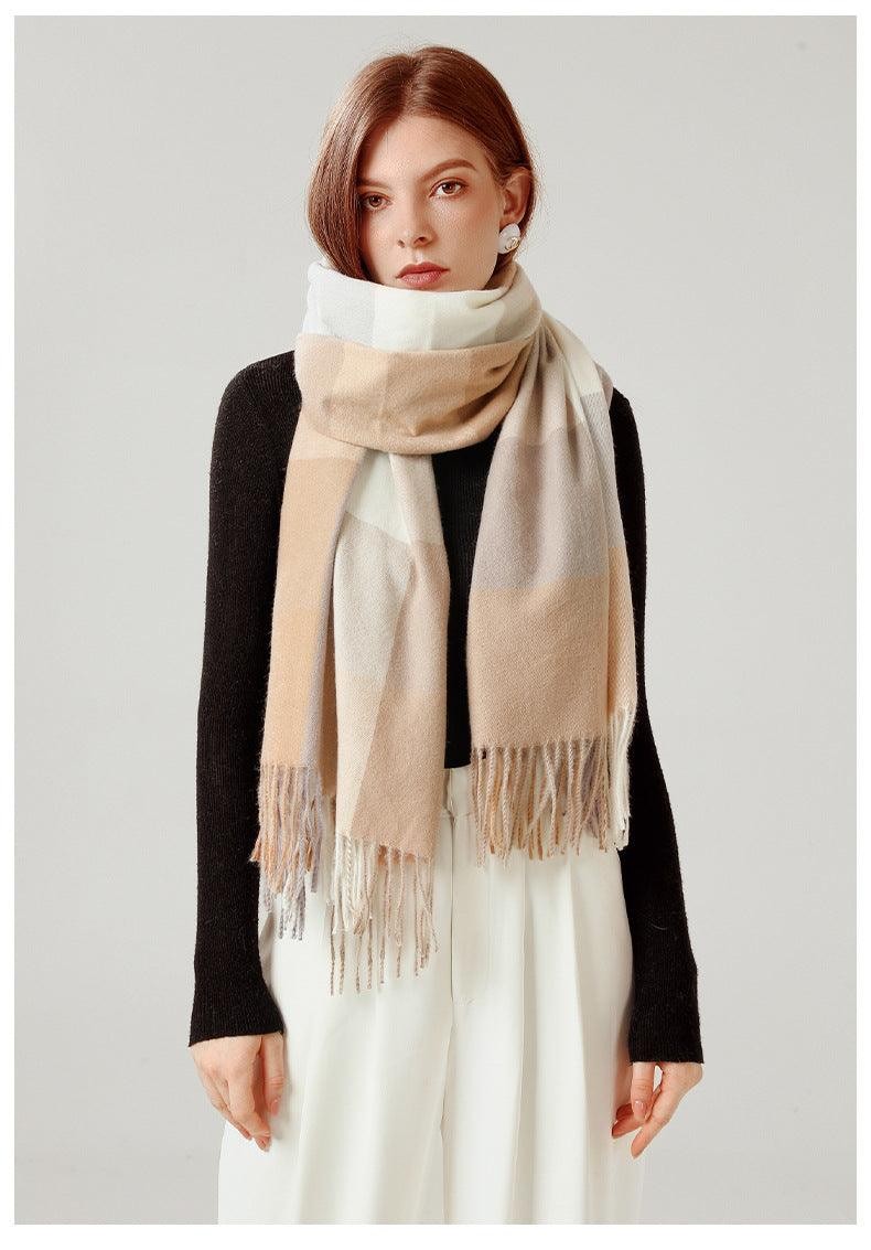 Luxury Fashion Autumn Winter Soft Warm Scarf Plaid Colorful Hijabs Cashmere Scarves Warm Soft Bandana Women's Lightweight Scarves Elegant Echarpe Escharpe Soft Wool Elegant Tassel Women's