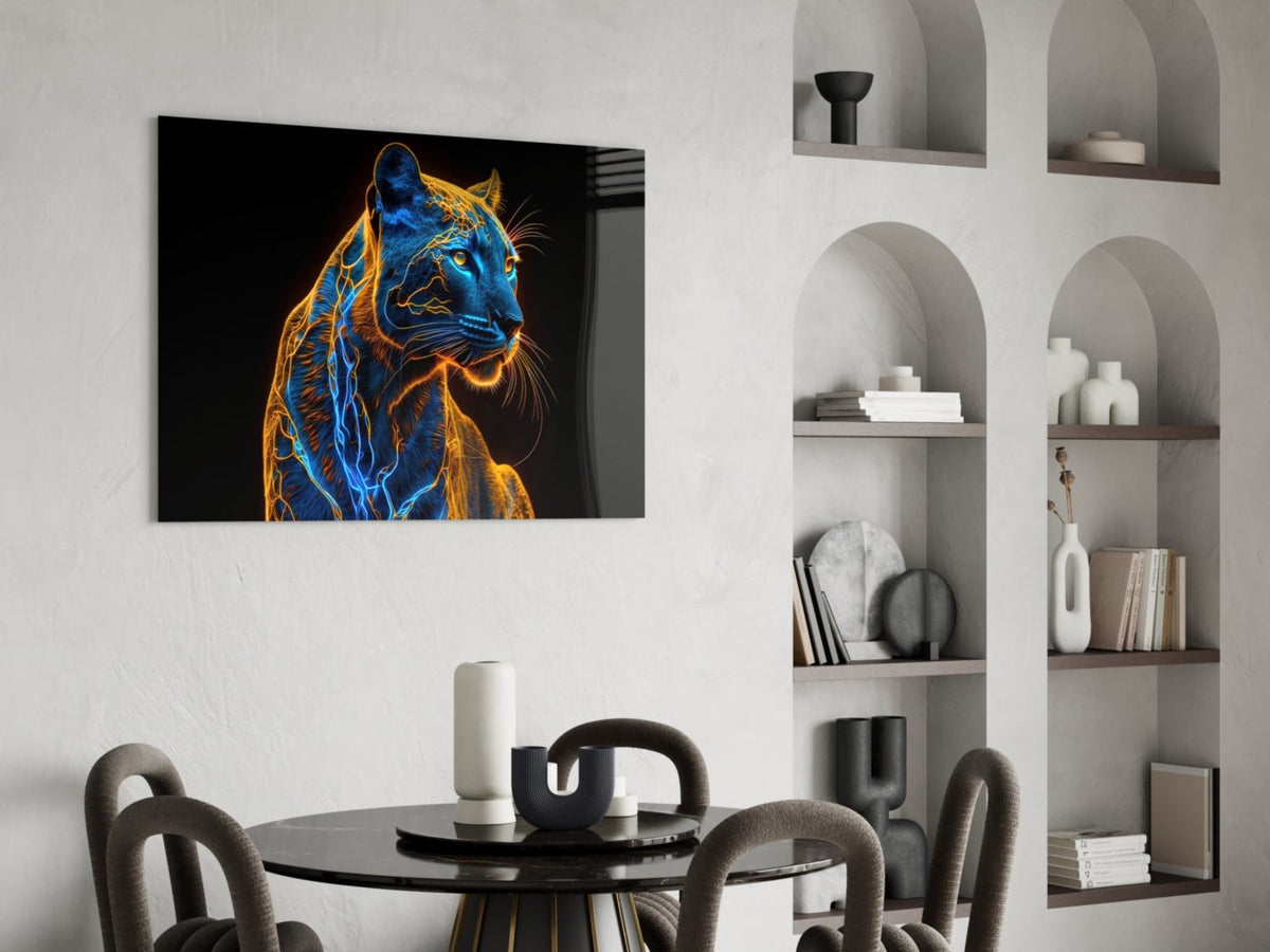 Neon Jaguar Glass Wall Art || Designer Collection