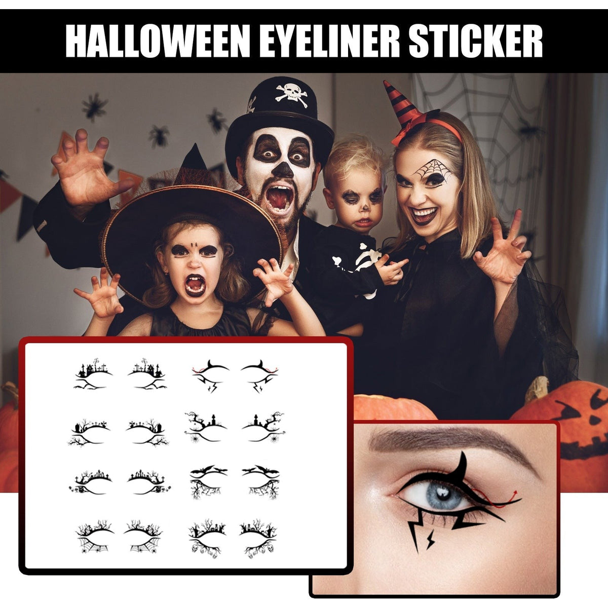 Halloween Eyeliner Patch, Scary Fashion Party Makeup Kit Bat Spider Decorative Eyeliner Eyeshadow Patch