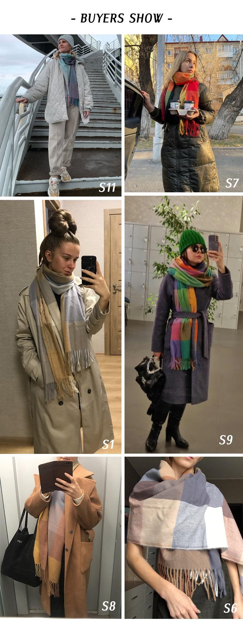 Luxury Fashion Autumn Winter Soft Warm Scarf Plaid Colorful Hijabs Cashmere Scarves Warm Soft Bandana Women's Lightweight Scarves Elegant Echarpe Escharpe Soft Wool Elegant Tassel Women's