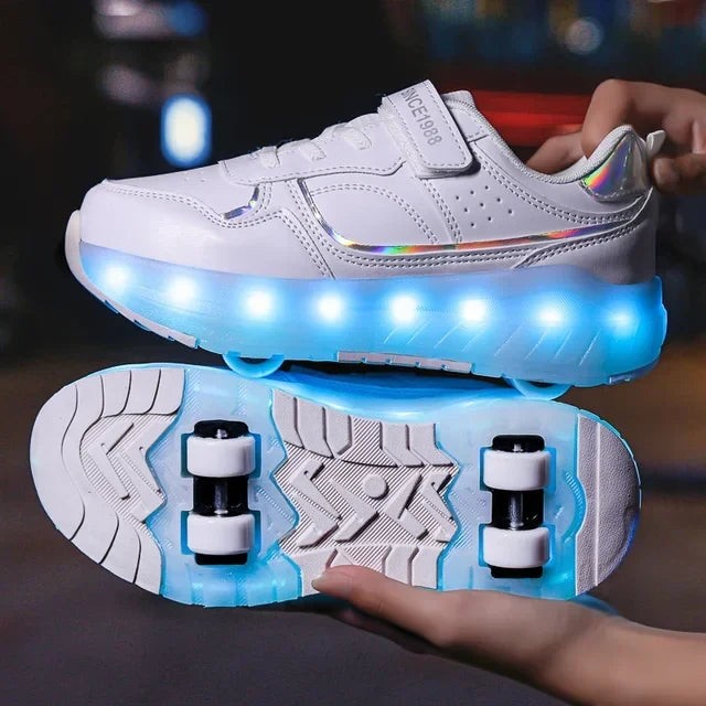 Children LED Light Sneakers 4 Wheels Luminous Shoes with Wheels Lights Rechargeable Girls Boys Women Kids Roller Skates Shoes