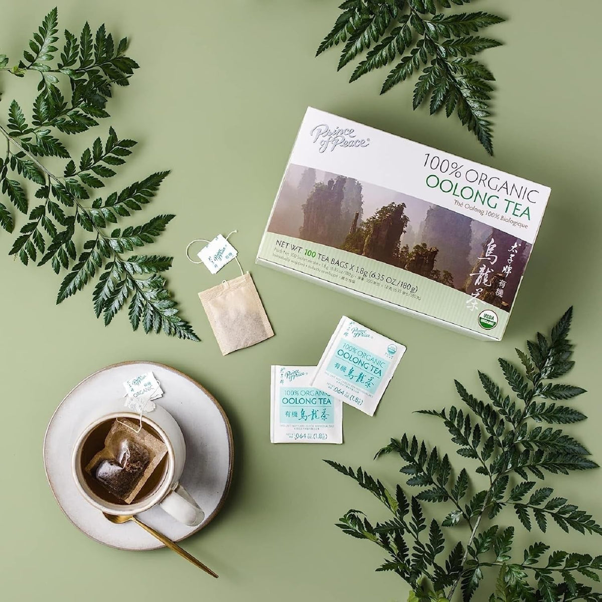 Prince of Peace Organic Oolong Tea, 100 Tea Bags – Gentle Daily Tea for Bath Time Relaxation and Self-Care Routine, Wuyi Fujian Origin