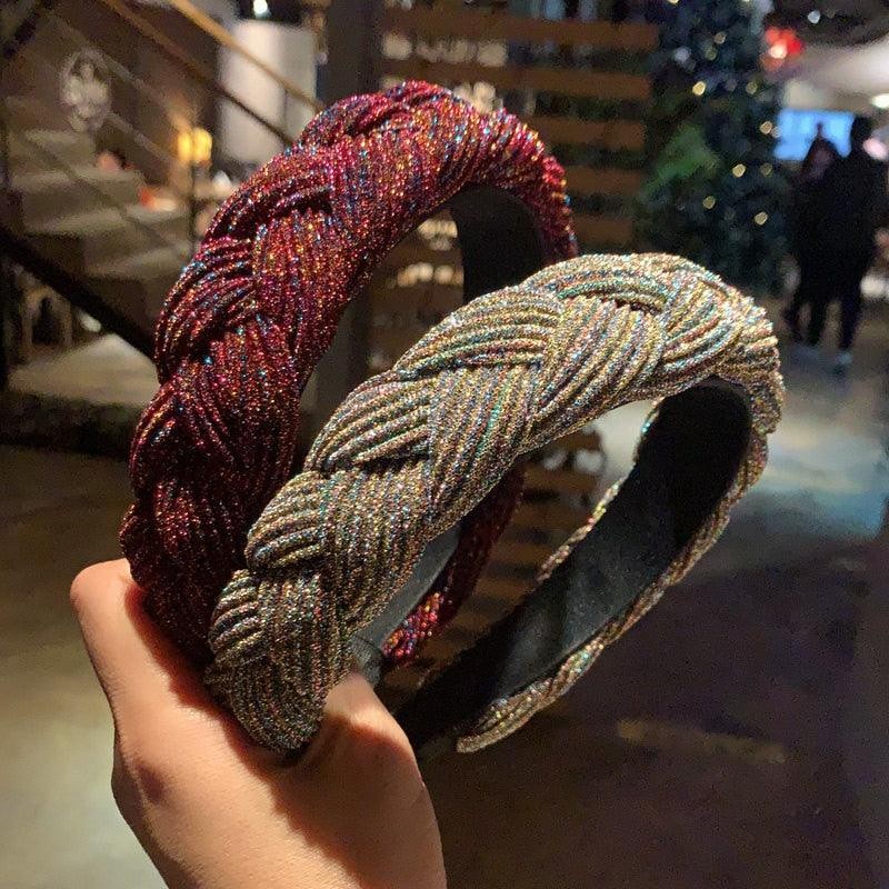 New Women Hairband Cross Knot Braid Twist Headband Adult Autumn Winter Shiny Color Headwear Wide Side Turban Gorgeous Hair Accessories Women's