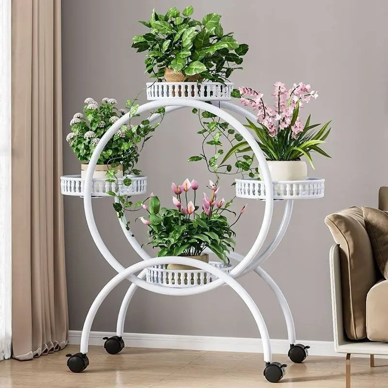 Metal Multi Tiers Rolling Plant Stand Indoor Outdoor Plant Shelf Pot Holder Home Living Room Balcony Plant Stand Outdoor