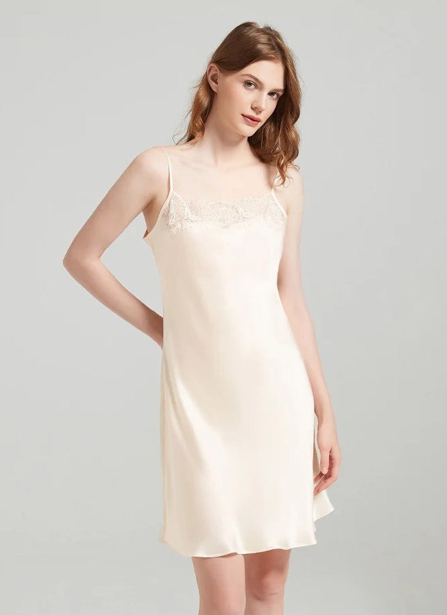 19 Momme Lace-Trim 100% Mulberry Silk Robe & Camisole Set – Women's Sleepwear Loungewear