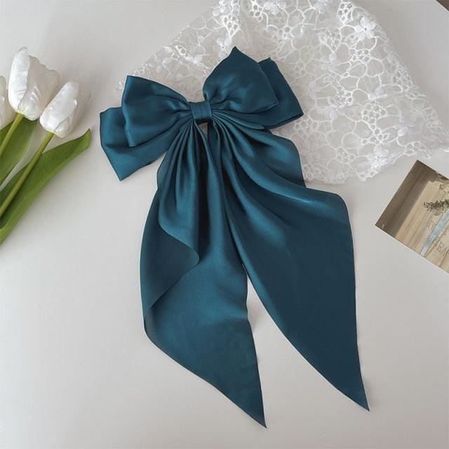 Solid Color Big Large Satin Bow Hairpins Barrettes Women's Girl Wedding Long Ribbon Hair Clip Fashion Hairgrips Accessories For Party