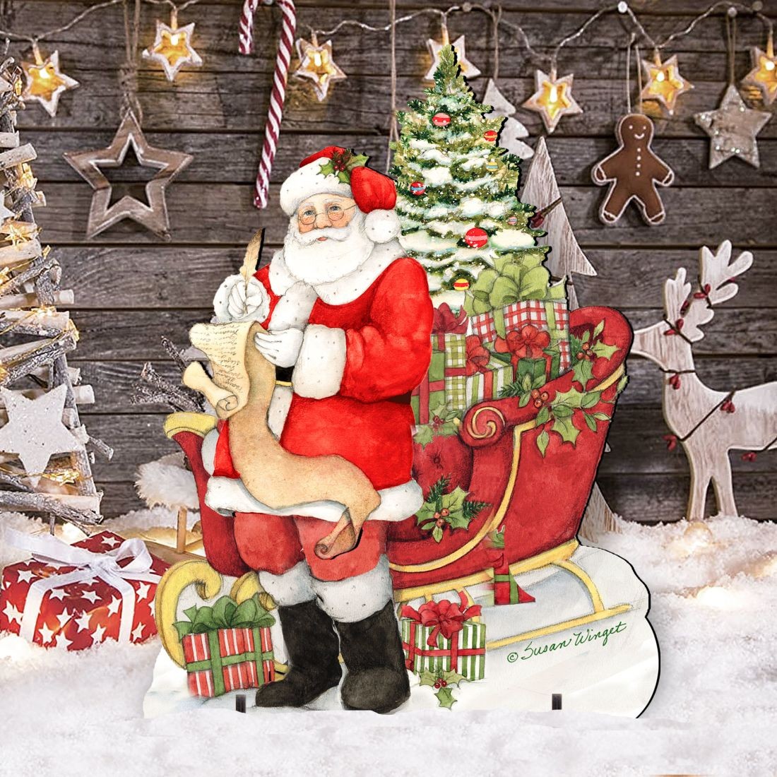 Christmas Wish List Outdoor Yard Sign by Susan Winget - Christmas Santa Snowman Decor - 8471101F-SW