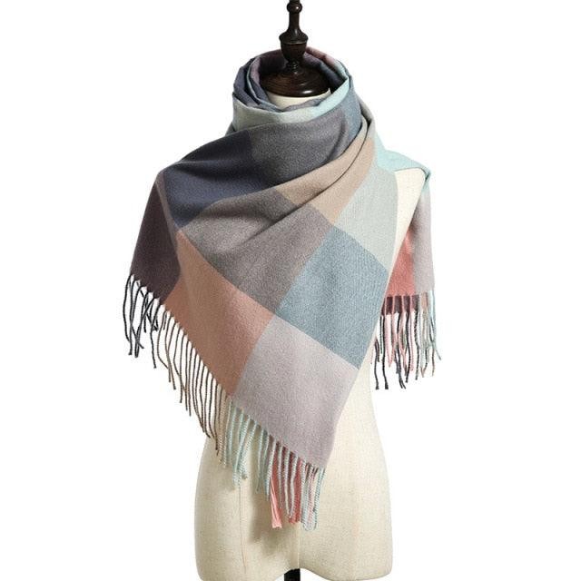 Luxury Fashion Autumn Winter Soft Warm Scarf Plaid Colorful Hijabs Cashmere Scarves Warm Soft Bandana Women's Lightweight Scarves Elegant Echarpe Escharpe Soft Wool Elegant Tassel Women's