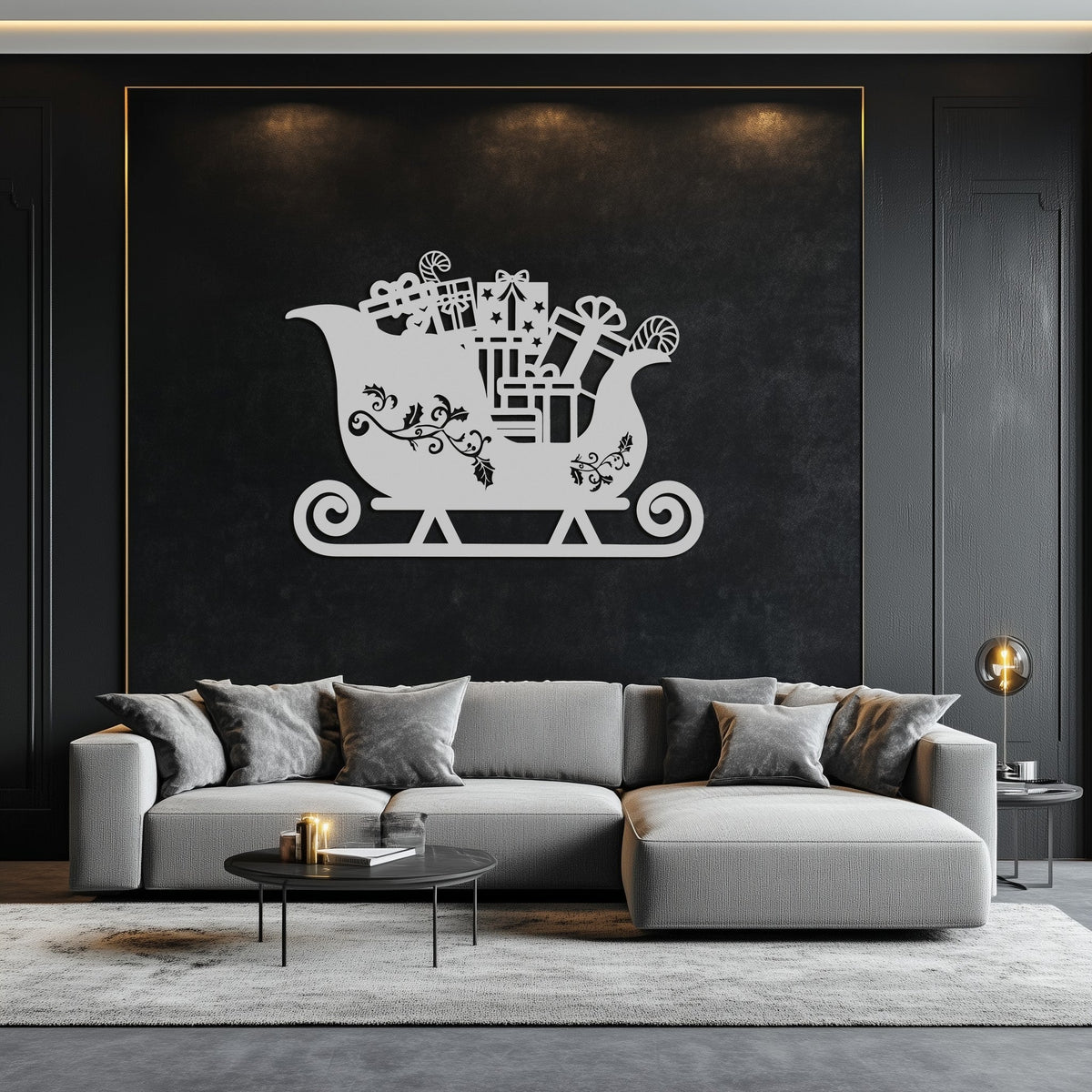 Christmas Sleigh Metal Wall Art - Beautifully Detailed Festive Holiday Decor Design