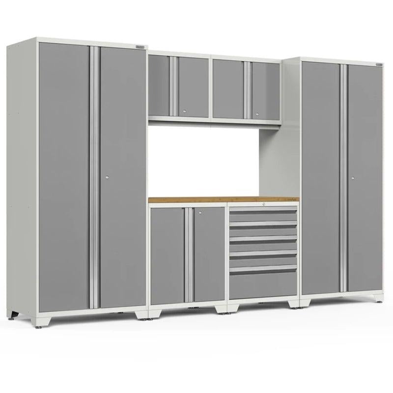 NewAge | Pro Series 7 Piece Cabinet Set with Base, Wall, Tool Drawer Cabinet, Lockers and 56 in. Worktop
