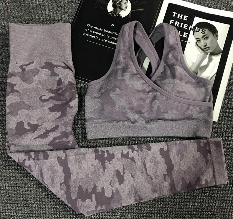 2PCS Camouflage Camo Yoga Set Sports Wear Women's Gym Fitness Clothing Booty Yoga Leggings + Sport Bra GYM Sport Suit Femme