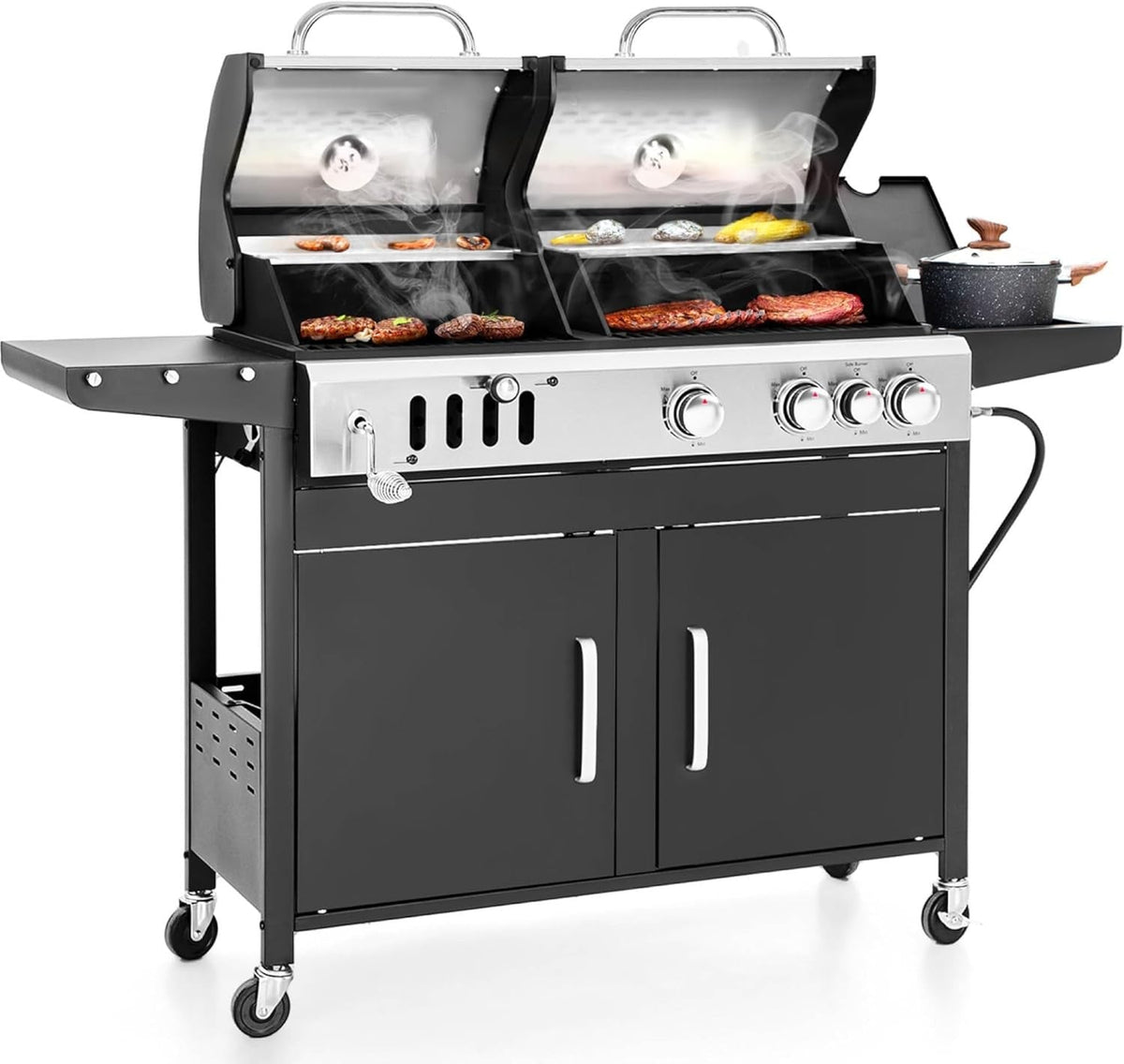 Sophia & William Charcoal and Propane Gas Grill Combo with Side Burner & Porcelain-Enameled Cast Iron Grate, Dual Fuel BBQ Grill for Outdoor, Barbecue Grill, 690 SQIN Cooking Area